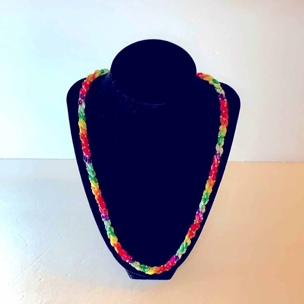 Rainbow braided beaded necklace